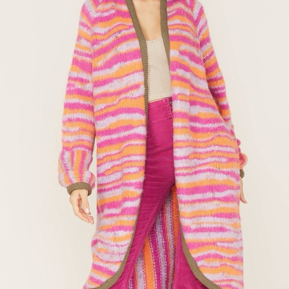 NWT Free People Pink Tiger Knit Duster